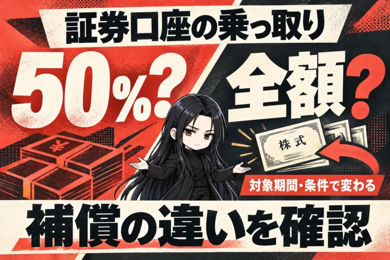 証券口座の乗っ取り、50％と全額の補償の違いをくらまと確認