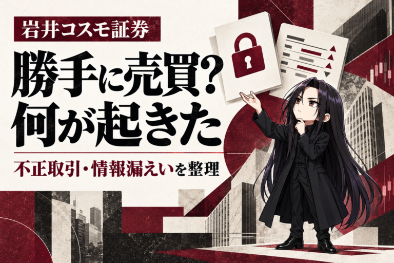 岩井コスモ証券の不正取引と情報漏えいを整理する、くらまのイラスト表紙