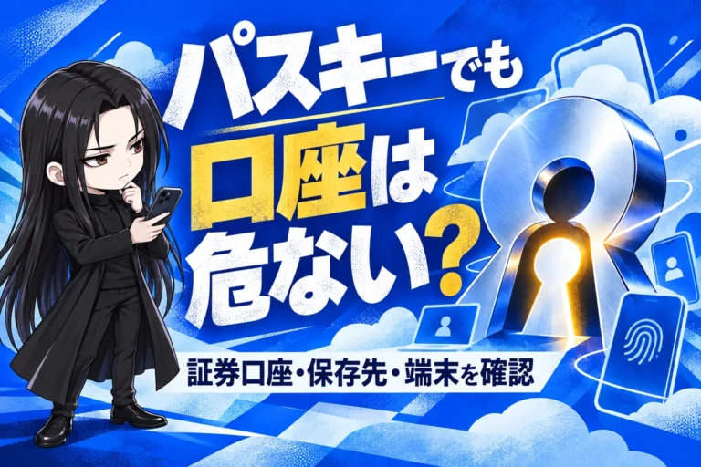 パスキーでも口座は危ない？スマホを持ったくらまと鍵穴を描いた解説イラスト