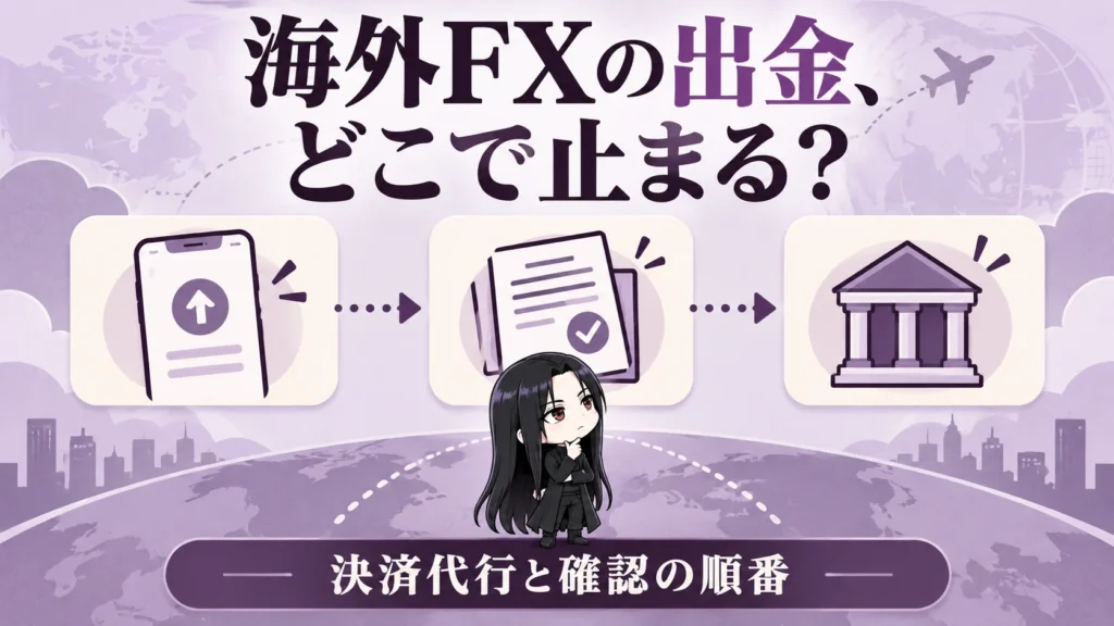 海外FXの出金、決済代行は大丈夫?2026年の法改正と届かないときの確認順の解説用サムネ